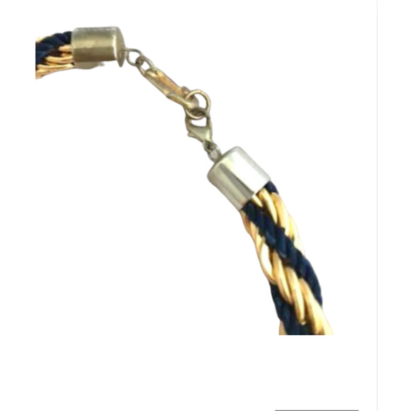 Vintage 80's Blue & Gold Rope Necklace -  Navy and Gold Plated Twisted Necklace - Picture 5 of 5